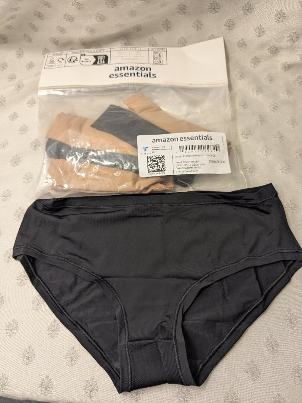 New! XS Amazon Essentials 6 Pair Panties Black and Biege